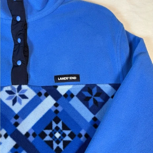 Lands End Women's 3/4 Snap-up Pullover Fleece Blue Size XL - Picture 3 of 9